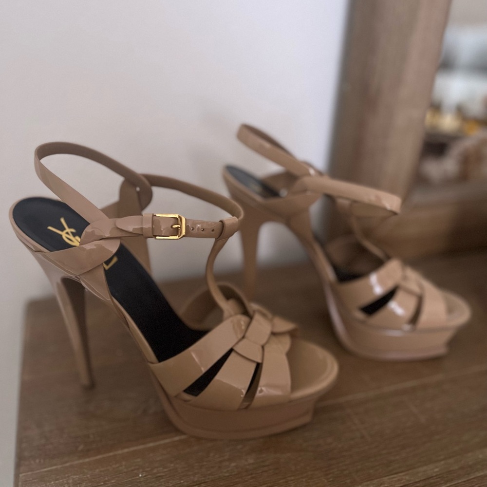 YSL Tribtoo 80 Slingback Vitelli Vernice Soft Nude size 40